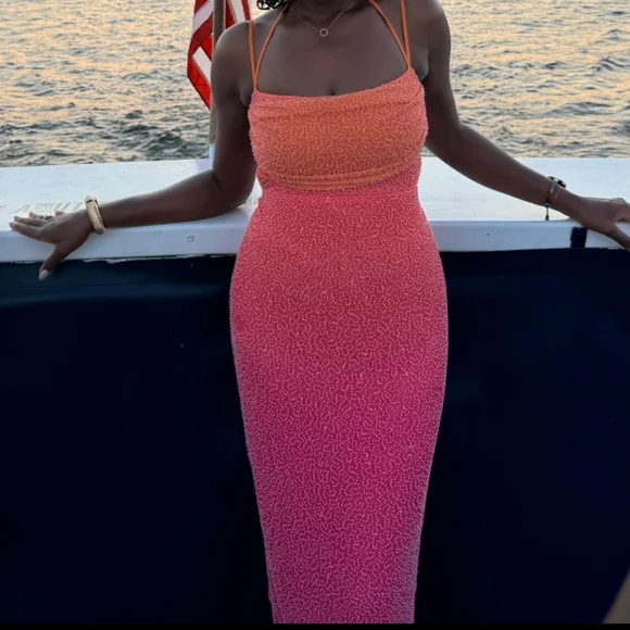 Monte Carlo Embellished Maxi Dress in Red and Orange Ombré Oh Polly - Picture 5 of 6